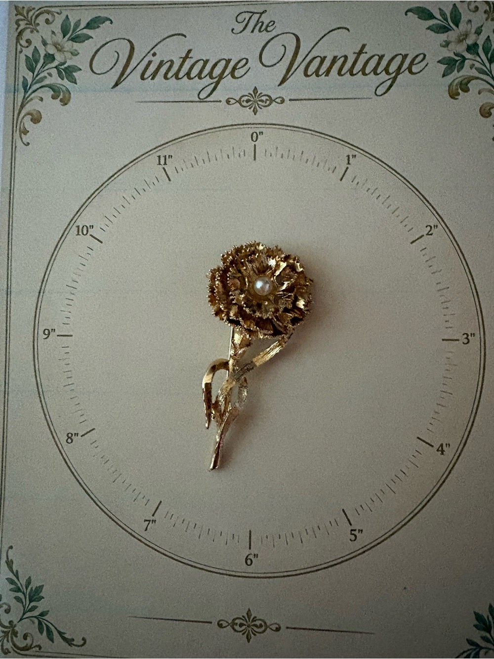Gold Floral Brooch with Pearl Accent
